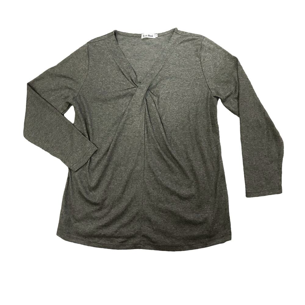 Leo Rosi Gray Long Sleeve V-Neck Twisted Top Womens Size M